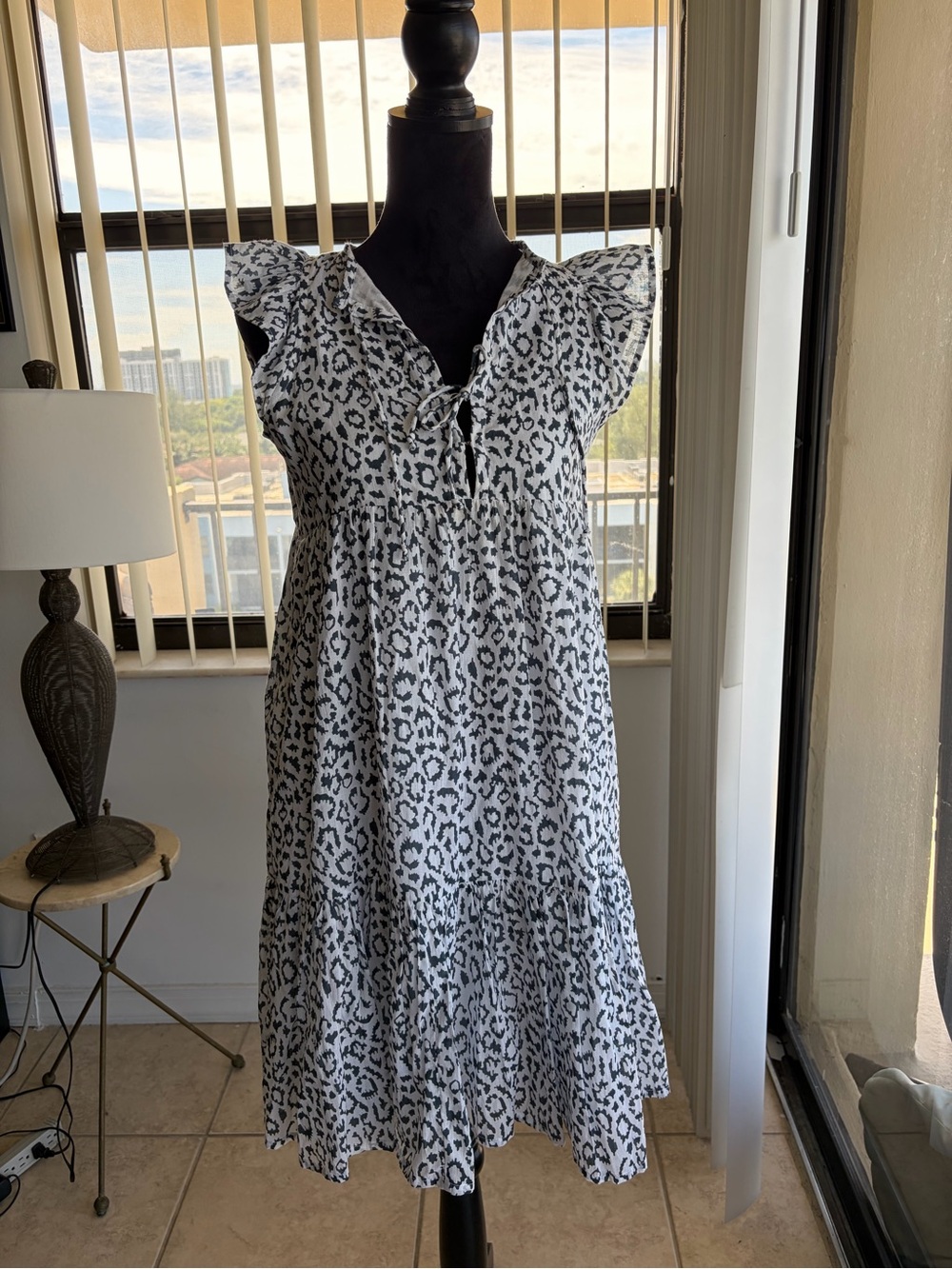NWT Emerson Fry Love Tomas Angel Dress Charcoal Leopard Organic Cotton XS/S $168